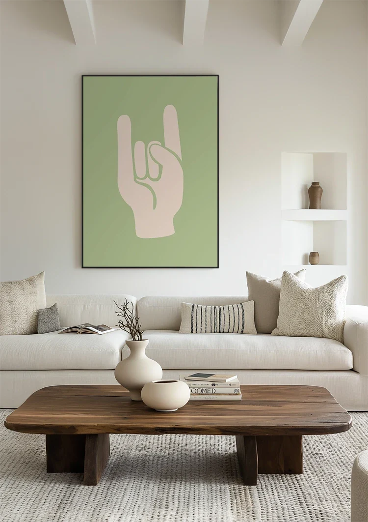 Rock On Handgeste Grüne minimalistische Malerei
