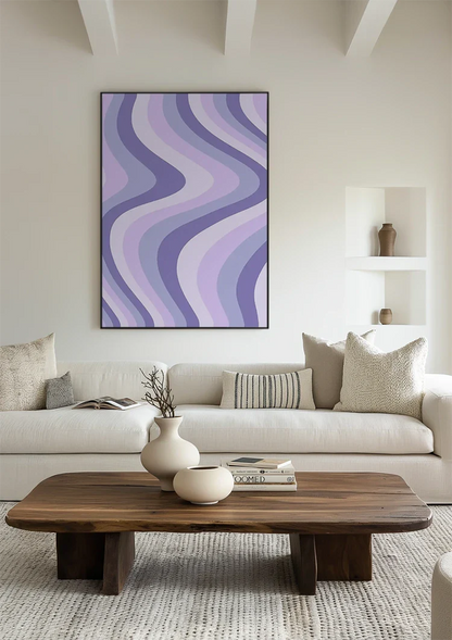Golvende Lijnen Paars Lavendel Tinten Abstract Schilderij