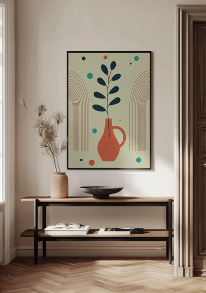 Terracotta Vase Plant Abstract Arches Colorful Dots Painting