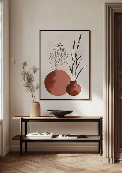 Minimalistische Vasen, botanische Motive, Terrakottatöne, Gemälde