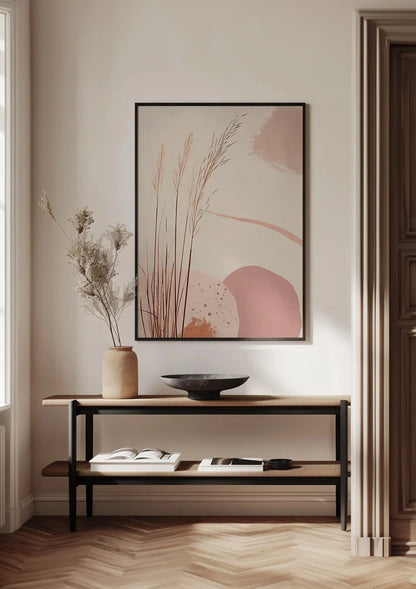 Zachte Roze Grassen op Pastel Achtergrond Botanisch Abstract Schilderij