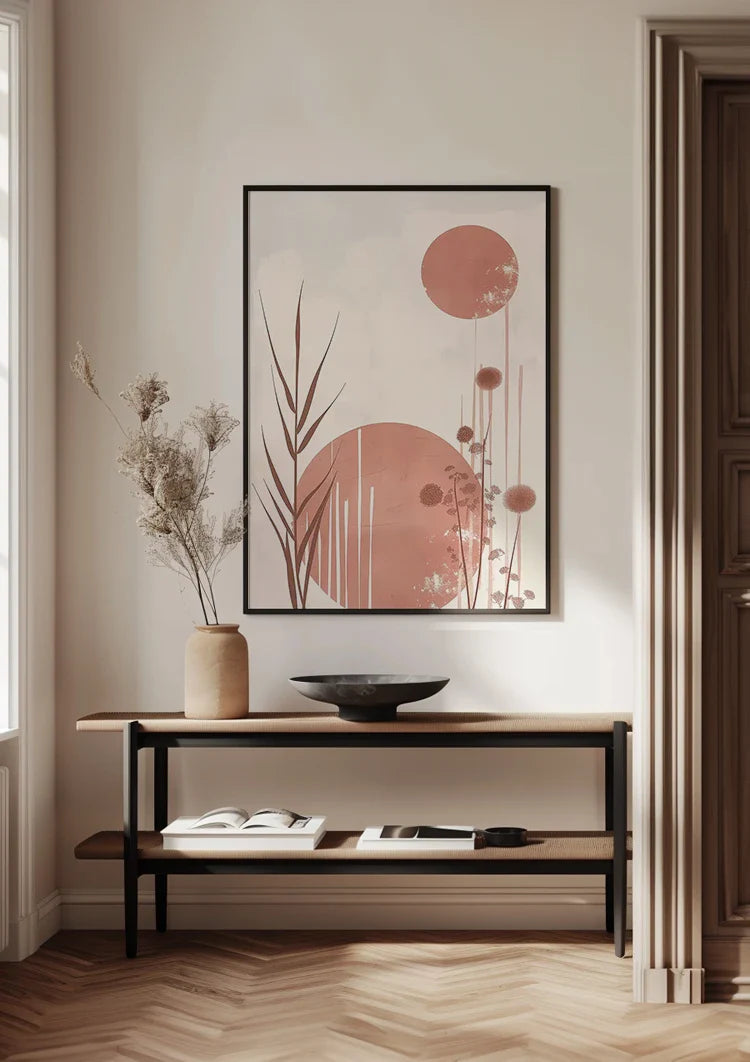 Soft Pastel Reed Plumes and Round Shapes Abstract Painting