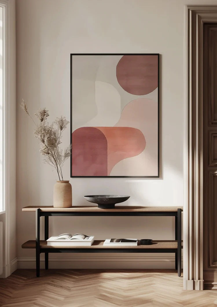 Weiche Überlappende Kreise Rosa Beige Minimalistisches Abstraktes Gemälde