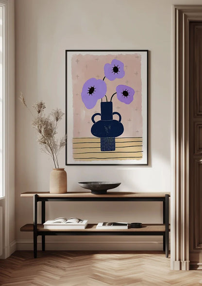 Lila Lavendelblüten Dunkelblaue Vase Botanisches Gemälde