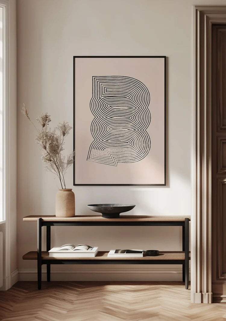 Konzentrische schwarze Linien Abstraktes Form Minimalistisches Gemälde