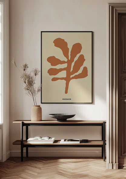 Terracotta Blad Minimalistisch Botanische Illustratie Beige Schilderij