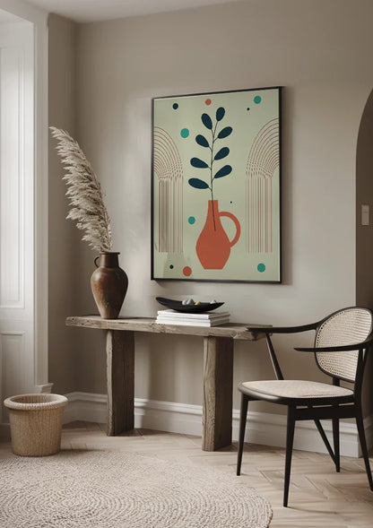 Terracotta Vase Plant Abstract Arches Colorful Dots Painting