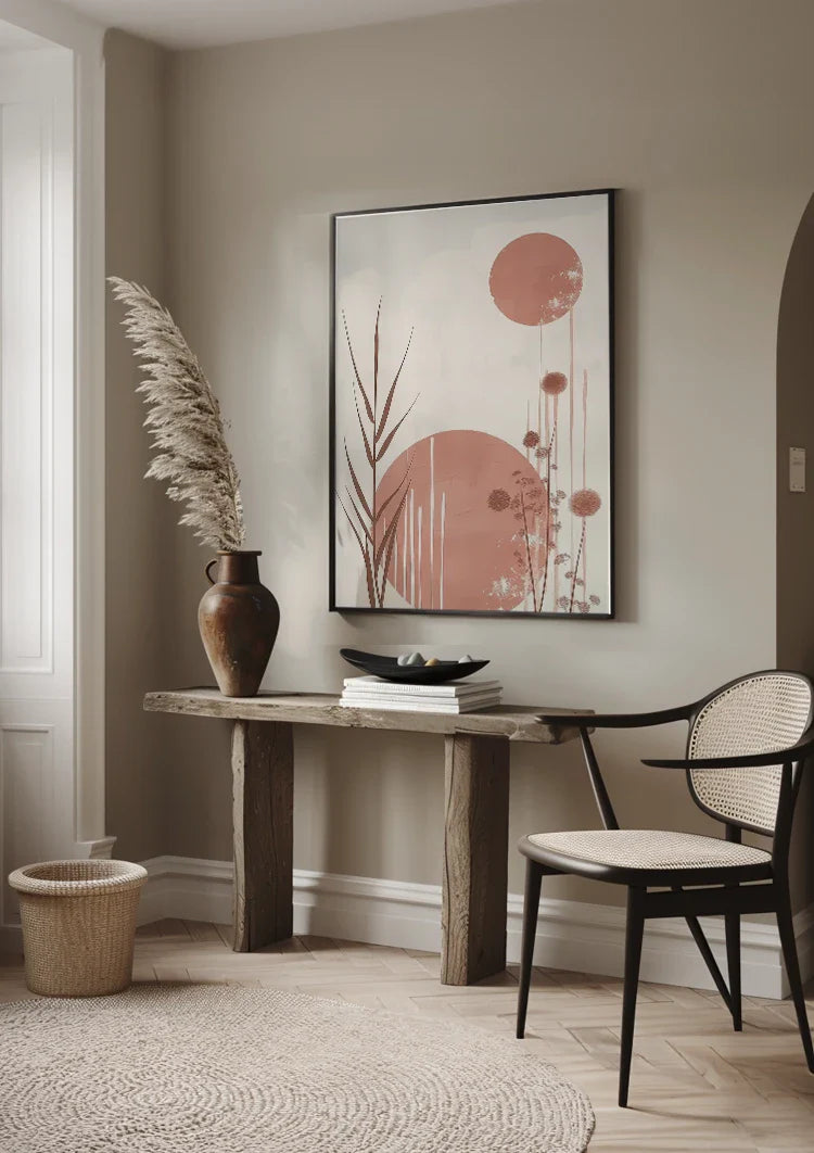 Soft Pastel Reed Plumes and Round Shapes Abstract Painting