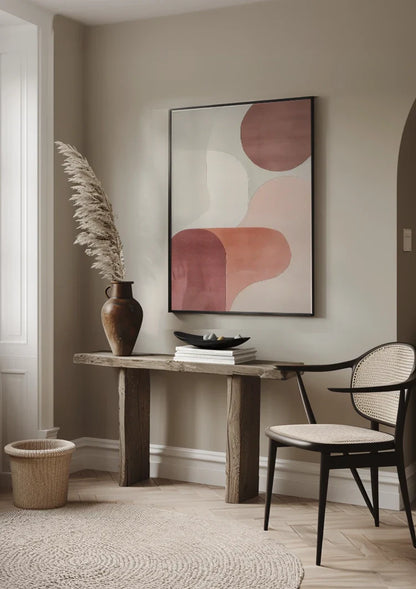 Weiche Überlappende Kreise Rosa Beige Minimalistisches Abstraktes Gemälde