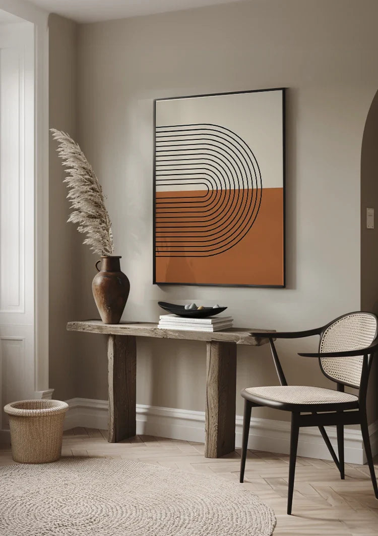 Half Circles Black Arches Beige Terracotta Geometric Painting