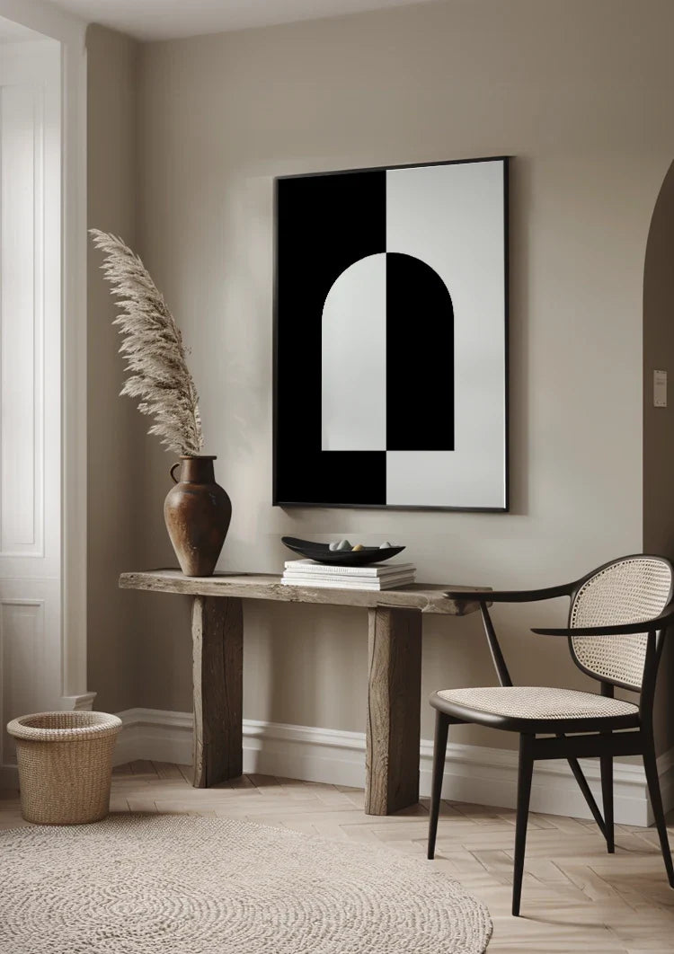 Symmetrische Boog Zwart Wit Minimalistisch Contrast Schilderij