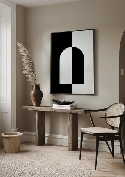 Symmetrische Boog Zwart Wit Minimalistisch Contrast Schilderij