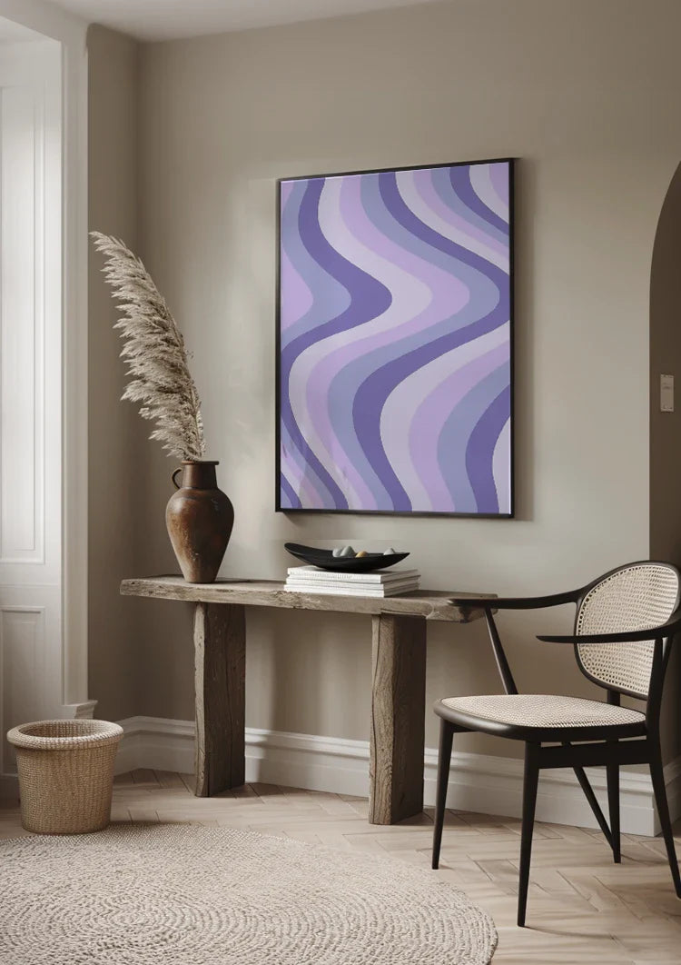 Golvende Lijnen Paars Lavendel Tinten Abstract Schilderij