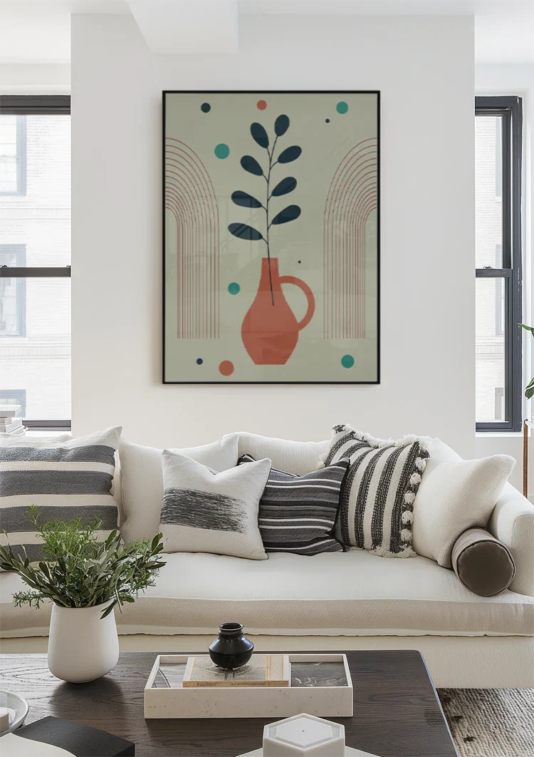 Terracotta Vase Plant Abstract Arches Colorful Dots Painting