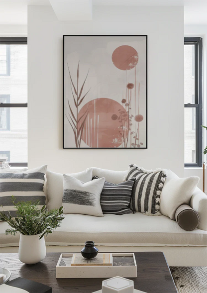 Soft Pastel Reed Plumes and Round Shapes Abstract Painting