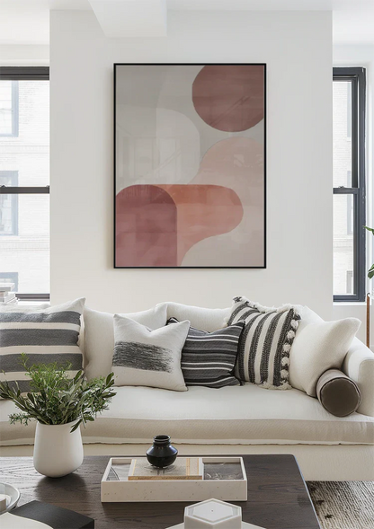 Weiche Überlappende Kreise Rosa Beige Minimalistisches Abstraktes Gemälde