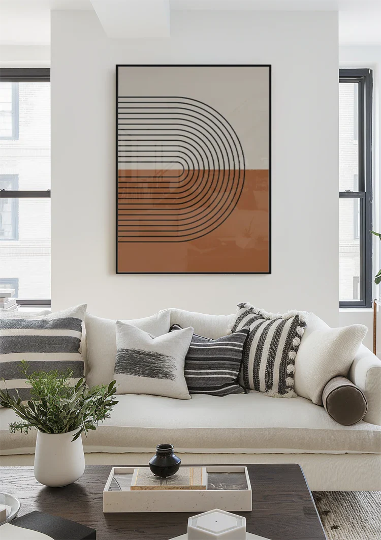 Half Circles Black Arches Beige Terracotta Geometric Painting