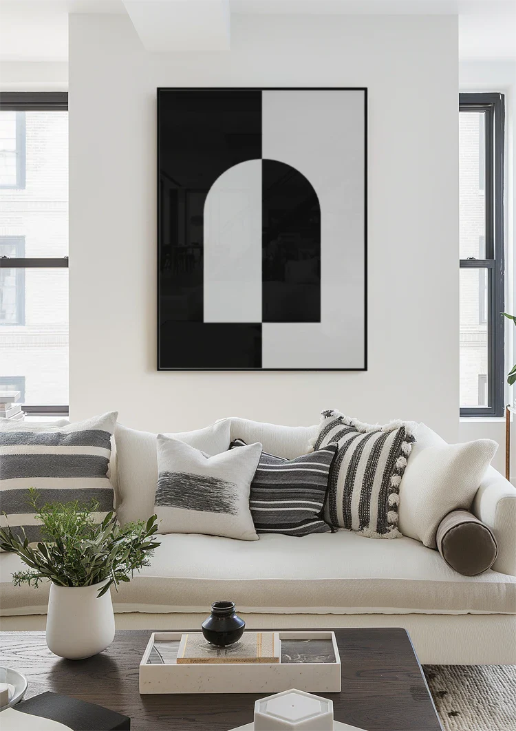 Symmetrische Boog Zwart Wit Minimalistisch Contrast Schilderij
