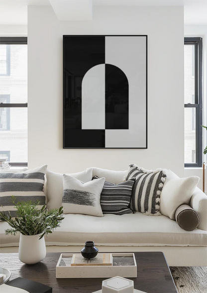 Symmetrische Boog Zwart Wit Minimalistisch Contrast Schilderij
