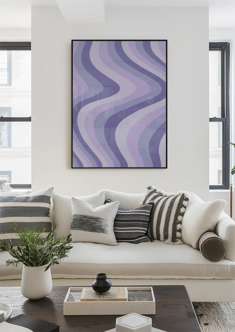 Golvende Lijnen Paars Lavendel Tinten Abstract Schilderij