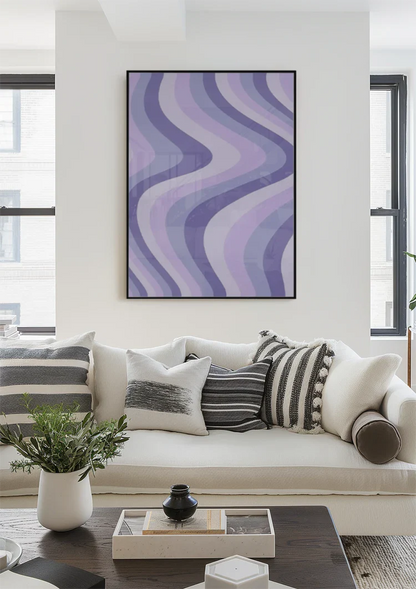 Golvende Lijnen Paars Lavendel Tinten Abstract Schilderij