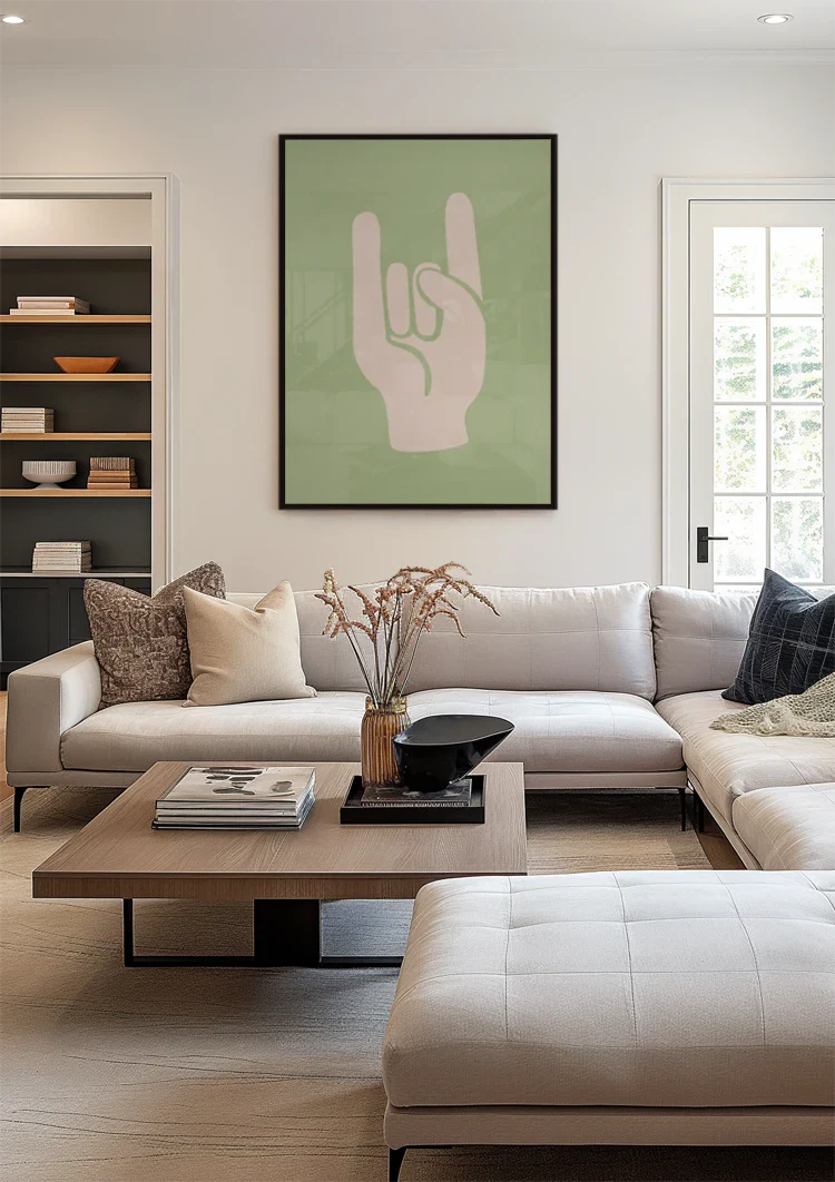 Rock On Handgeste Grüne minimalistische Malerei