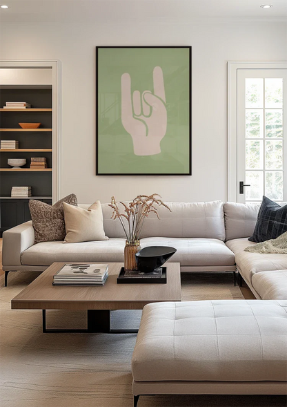 Rock On Handgeste Grüne minimalistische Malerei