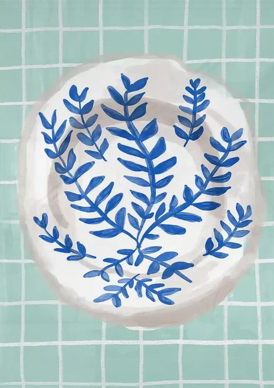 Ceramiczny talerz z gałązkami obraz na płótnie nad łóżkiem w sypialni