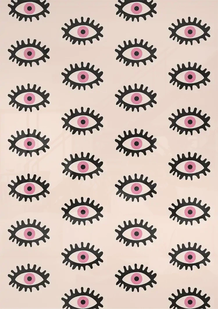 Oogmotief Roze Irissen Zwarte Wimpers Patroon Lichtroze Schilderij