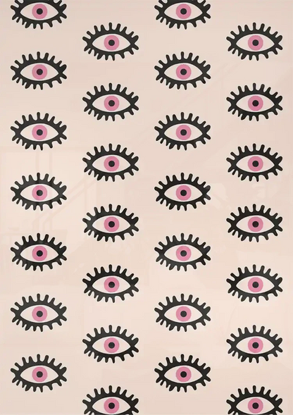 Oogmotief Roze Irissen Zwarte Wimpers Patroon Lichtroze Schilderij