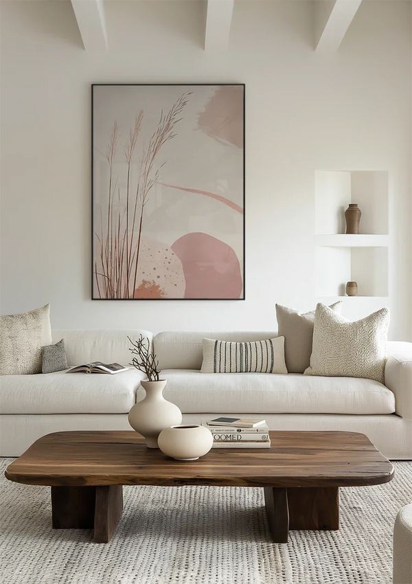 Zachte Roze Grassen op Pastel Achtergrond Botanisch Abstract Schilderij