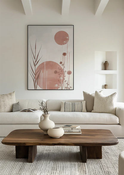Soft Pastel Reed Plumes and Round Shapes Abstract Painting