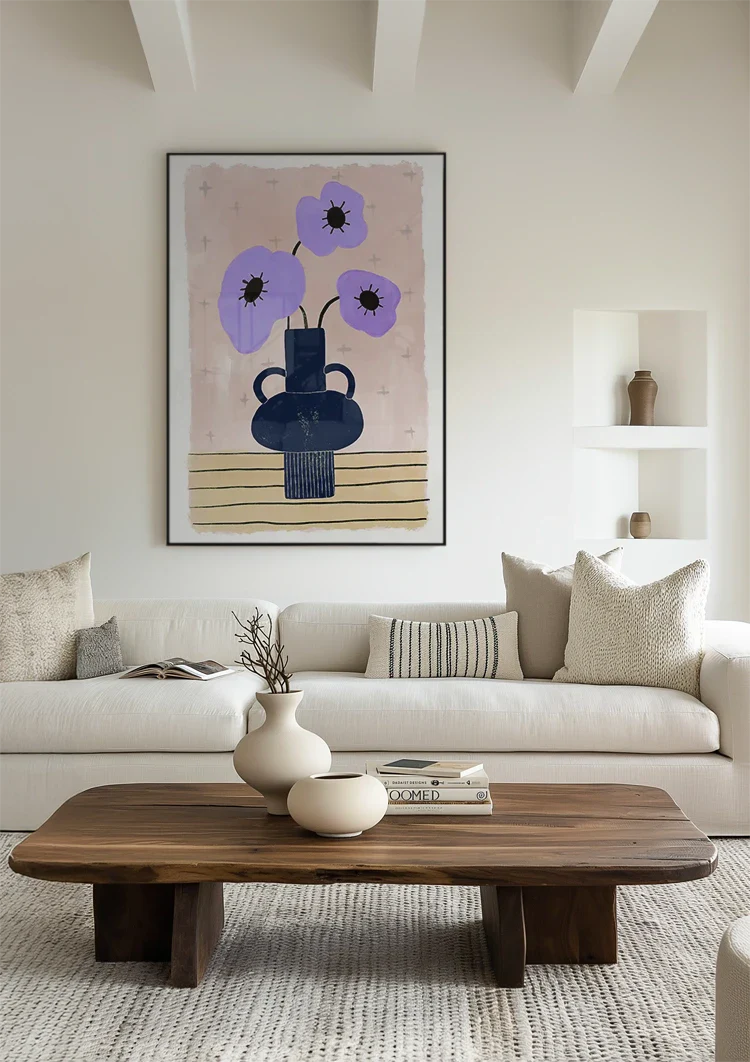 Lila Lavendelblüten Dunkelblaue Vase Botanisches Gemälde