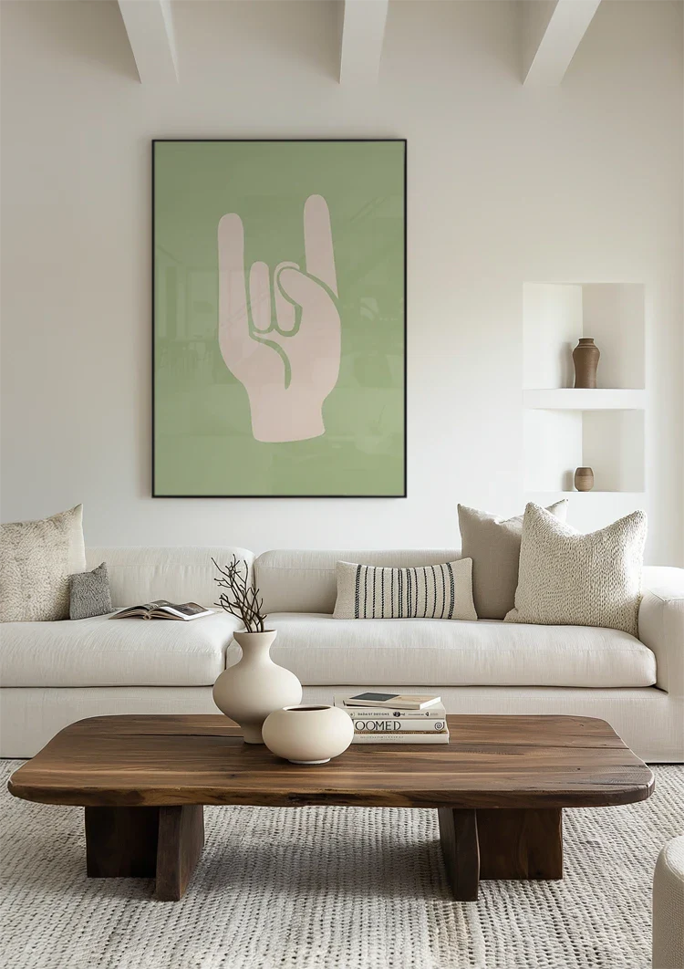 Rock On Handgeste Grüne minimalistische Malerei