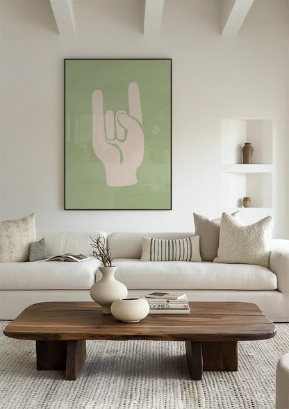 Rock On Handgeste Grüne minimalistische Malerei