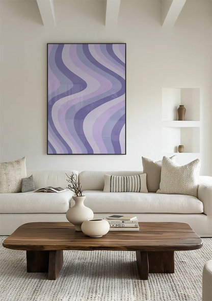 Golvende Lijnen Paars Lavendel Tinten Abstract Schilderij