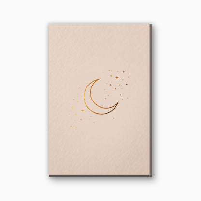 Halve maan en sterren canvas schilderij in goud en beige