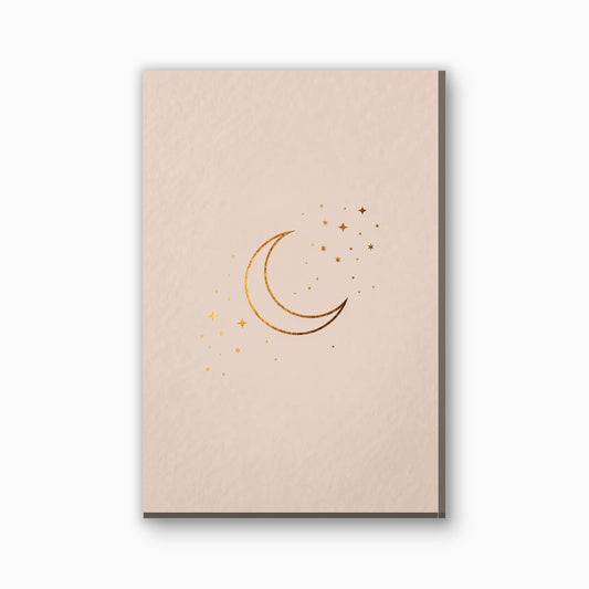 Halve maan en sterren canvas schilderij in goud en beige
