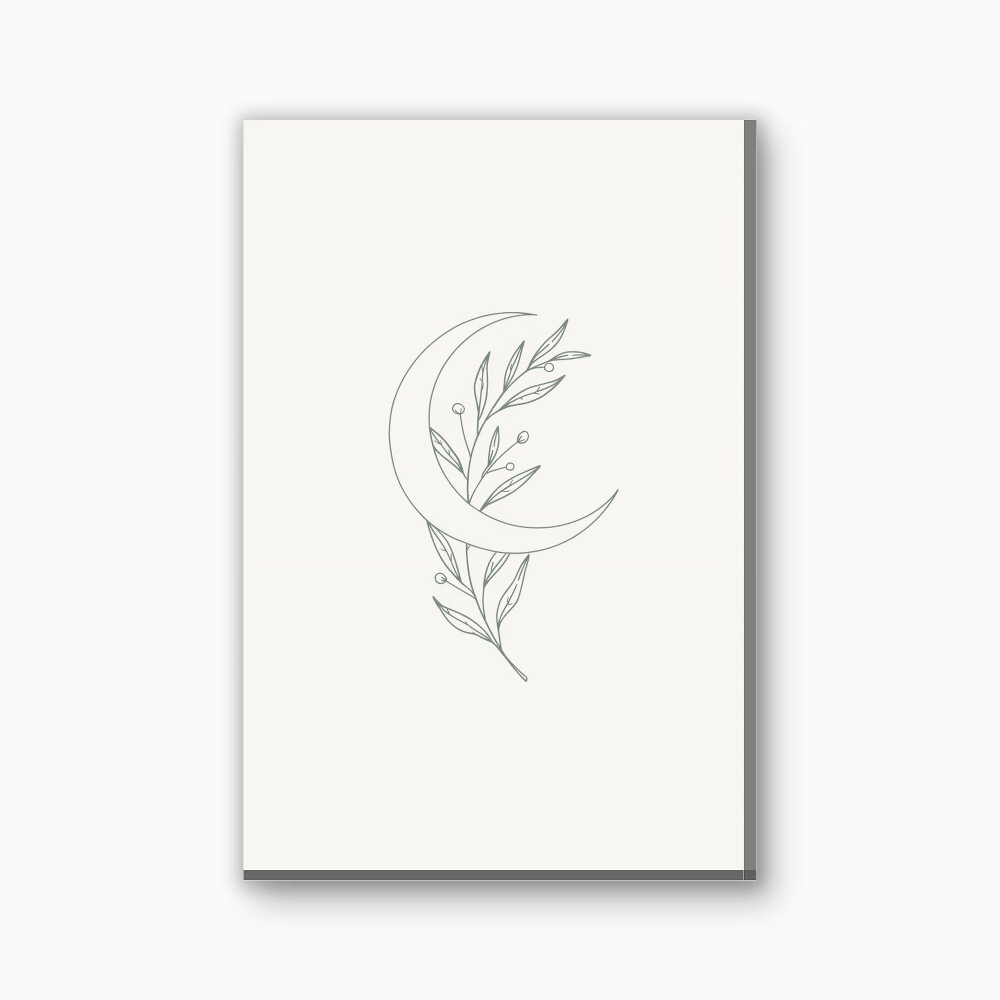 Halve maan met botanische tak canvas schilderij in saliegroen en creme