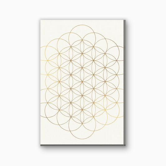 Heilige geometrie in goudlijn canvas schilderij in goud en creme
