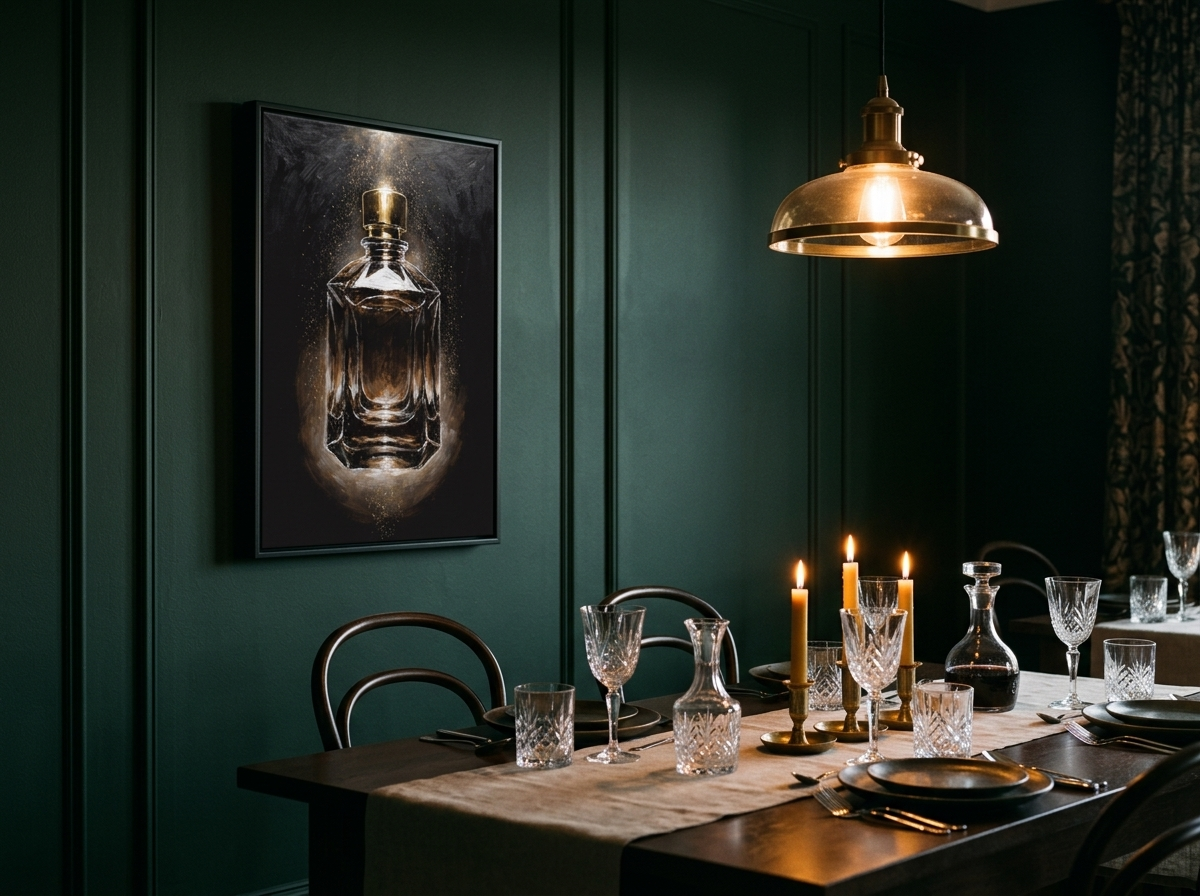 Gouden flacon canvas schilderij in de eetkamer