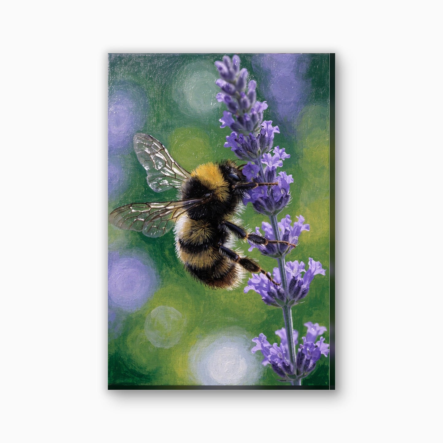 Hommel op lavendel canvas schilderij in lavendelpaars en geel