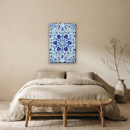 Iznik koepelpatroon canvas schilderij aan de muur boven het bed in de slaapkamer