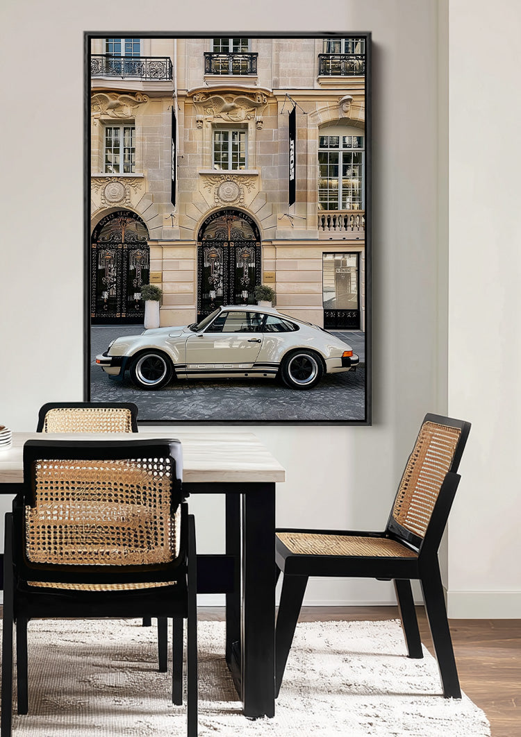 Classic Silver Sports Car Parisian Facade Elegant Painting