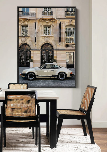 Classic Silver Sports Car Parisian Facade Elegant Painting
