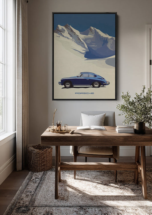 Blue classic car canvas painting on the wall in the bedroom