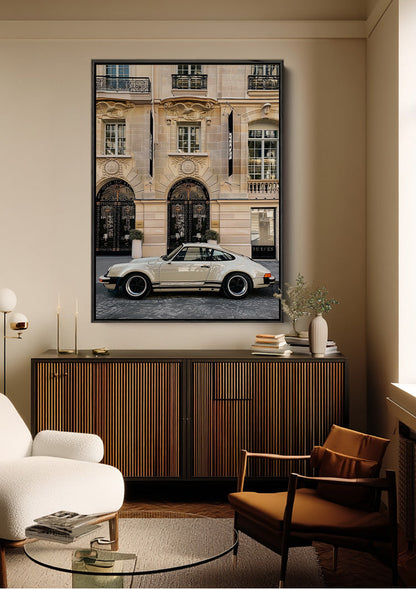 Classic Silver Sports Car Parisian Facade Elegant Painting