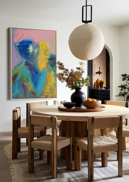 Zwei Figuren Abstrakt Pastell Blau Gelb Expressionistisches Gemälde