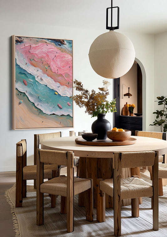 Zomergolven Roze Schuim Turquoise Zee Abstract Canvas Schilderij