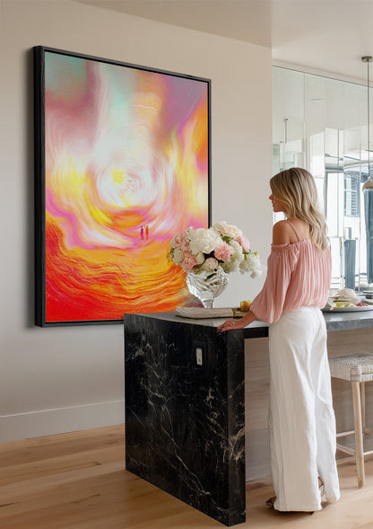 Two Figures Light Portal Orange Red Spiritual Abstract Painting
